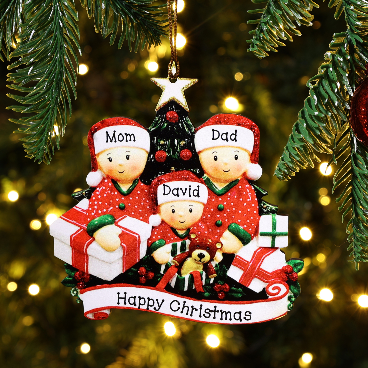 Personalized Family Christmas Ornament Custom 5 Names Hanging Ornament Gifts For Family