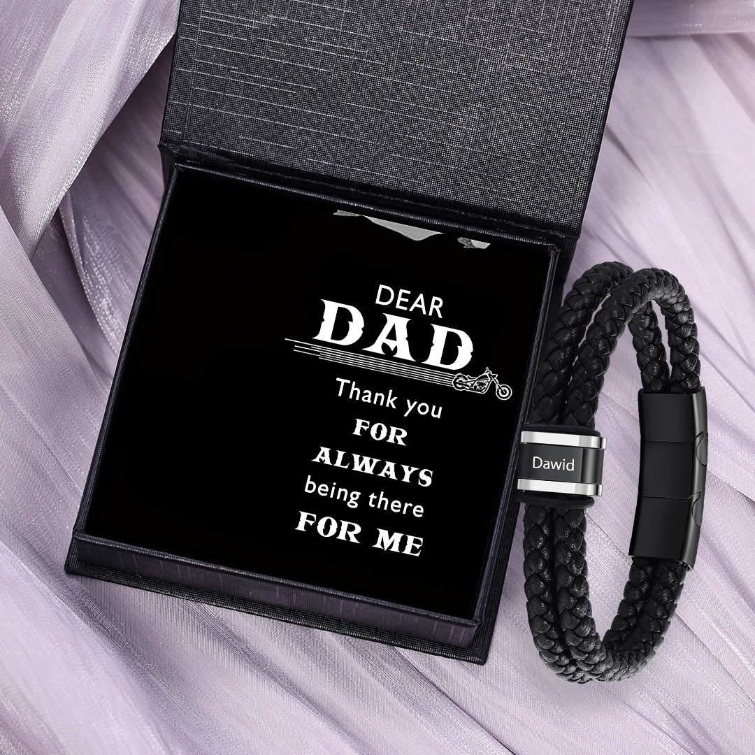 1 Name - Men's Leather Bracelet Custom Names Beaded Bracelet Adjustable Personalized Gift for Him