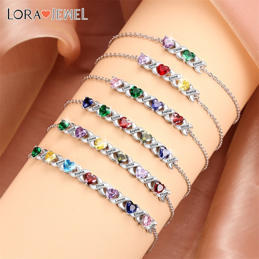 Family Custom Bracelet Heart Personalized with 5 Birthstones