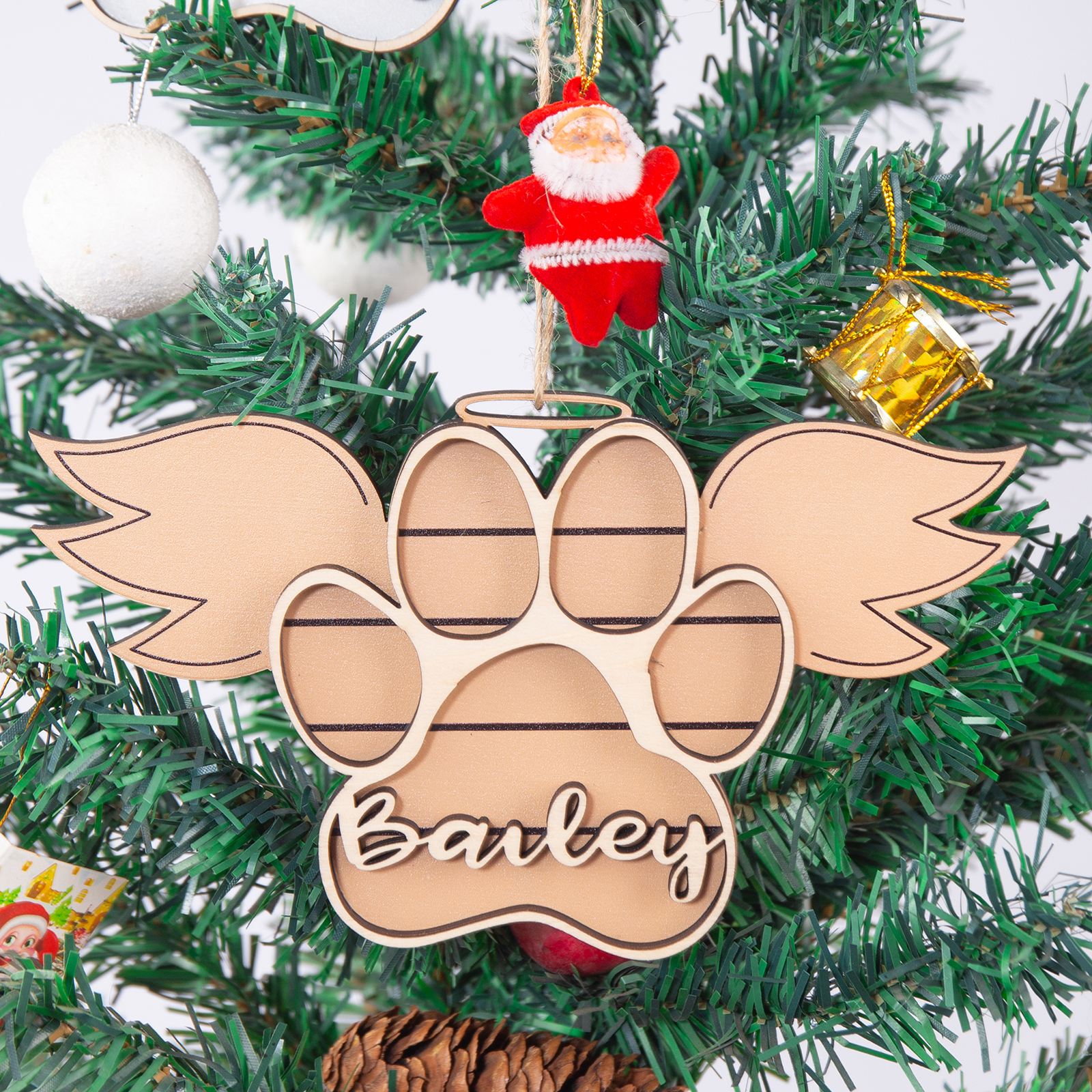 Personalized Dog Paw Christmas Ornament Angel Wings Hanging Ornament