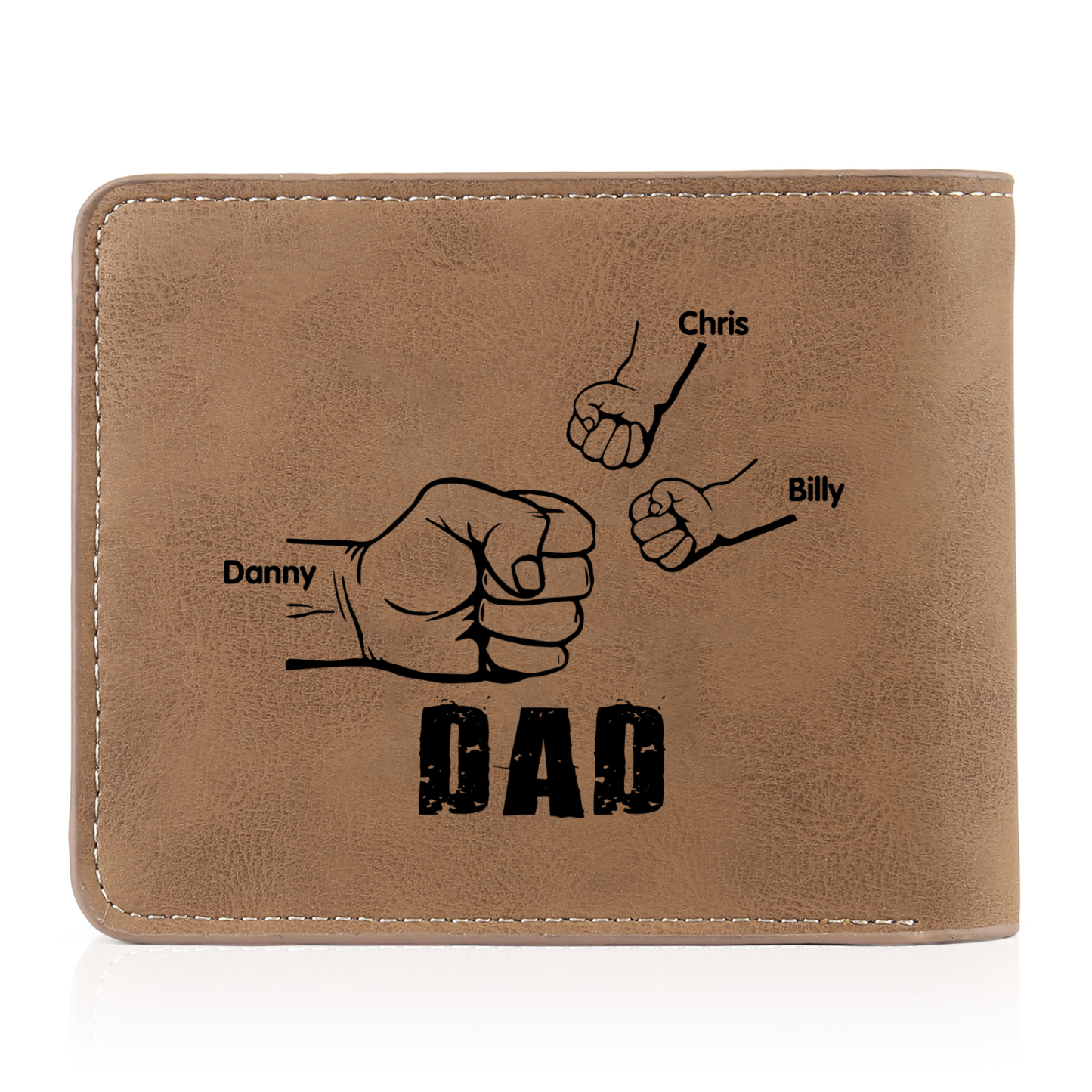 3 Names - Personalized Men Leather Wallet Custom Name & Photo & Text Folding Wallet Fist Bump Wallet Gift for Dad