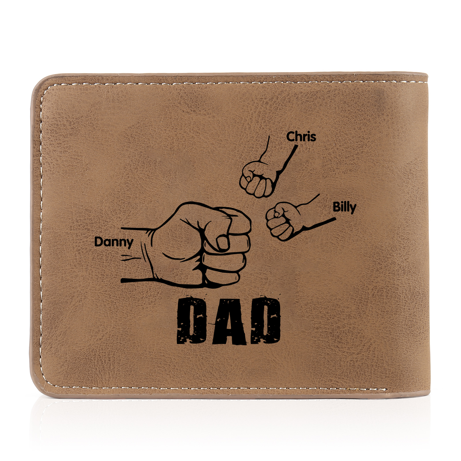 3 Names - Personalized Men Leather Wallet Custom Name & Photo & Text Folding Wallet Fist Bump Wallet Gift for Dad
