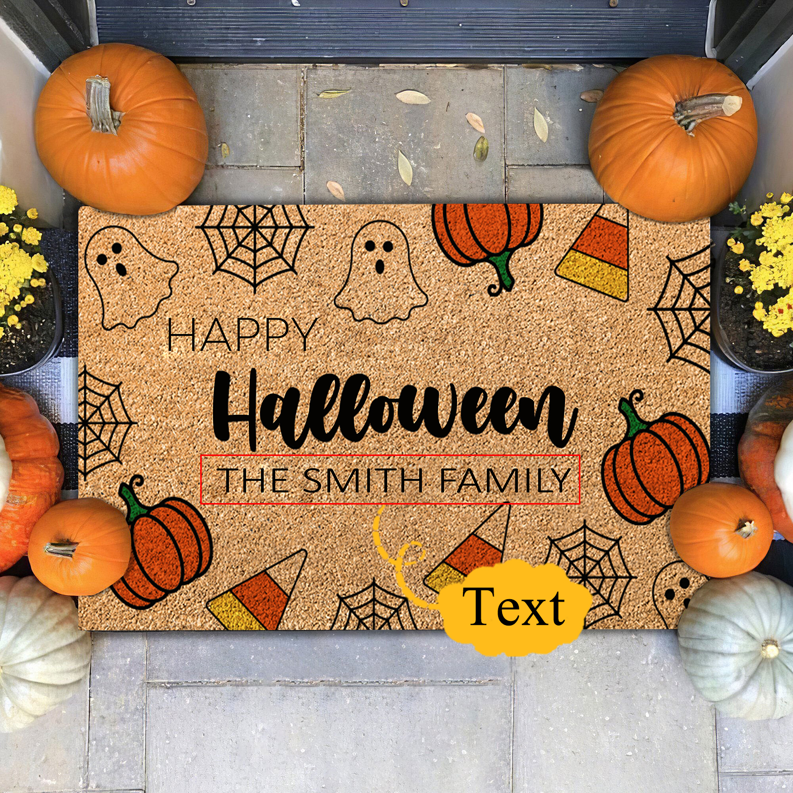 Personalized Halloween Doormat Pumpkin Spiderweb Ghost Doormat Home Decor - Happy Halloween