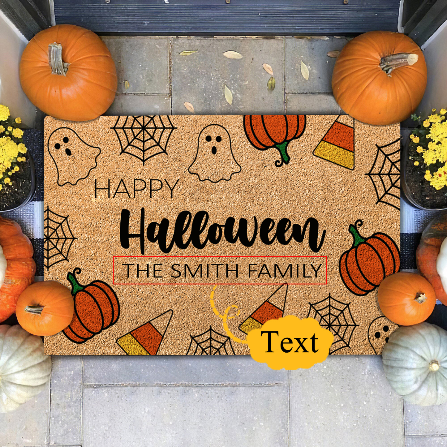 Personalized Halloween Doormat Pumpkin Spiderweb Ghost Doormat Home Decor - Happy Halloween