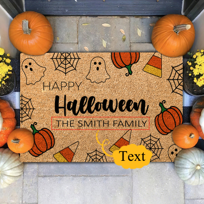 Personalized Halloween Doormat Pumpkin Spiderweb Ghost Doormat Home Decor - Happy Halloween