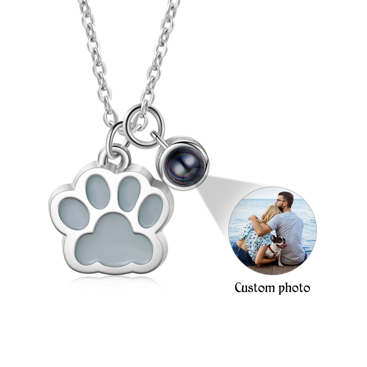Personalized Dog Paw Pendant Couple Necklace Set Custom Photo Projection Necklace Romantic Gifts For Him/Her