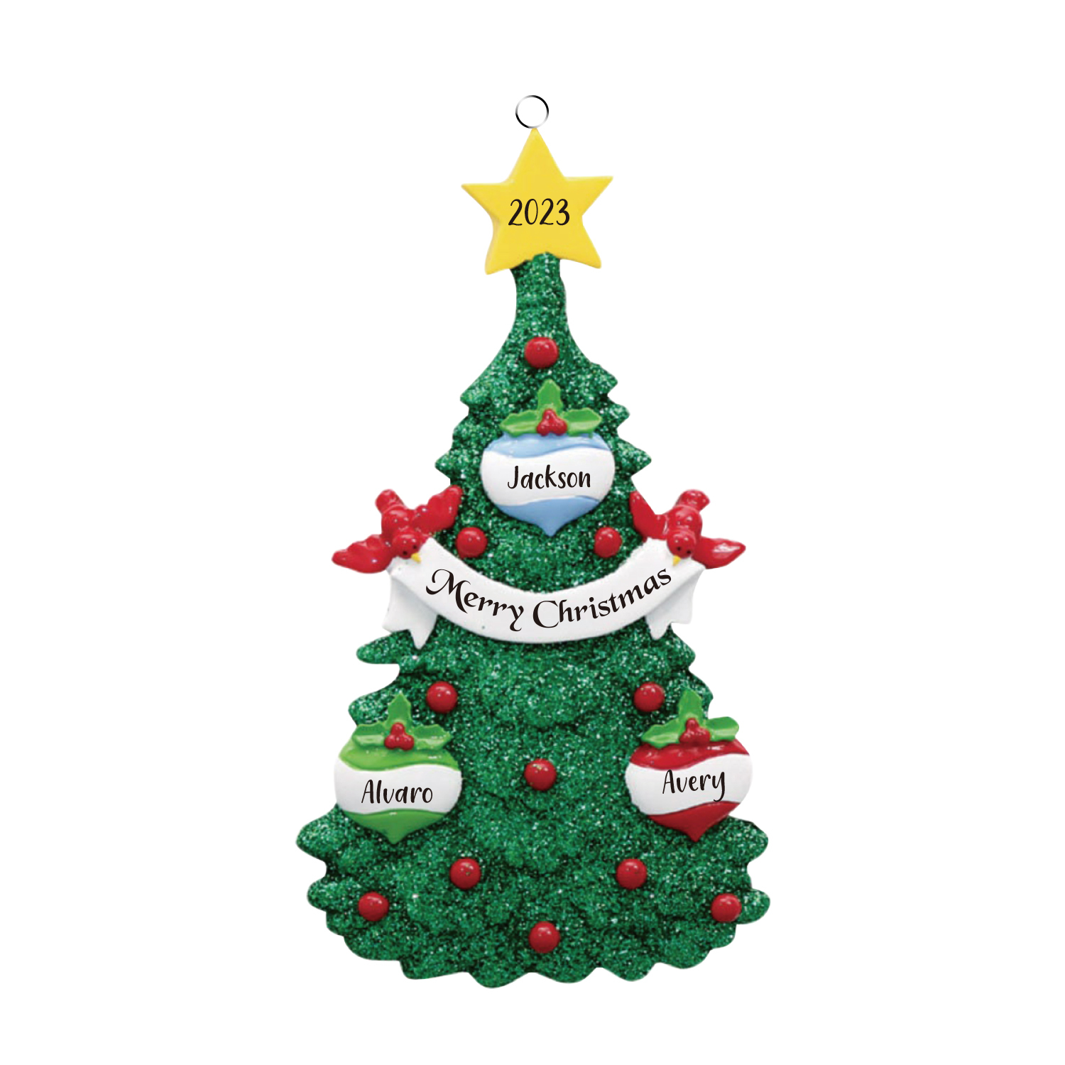3 Names - Personalized Christmas Tree Ornaments Custom Text & Year Wooden Christmas Pendant Gifts for Family Friends