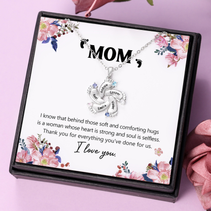 Baby Feet Necklace Custom 5 Birthstone Family Gifts for Mother