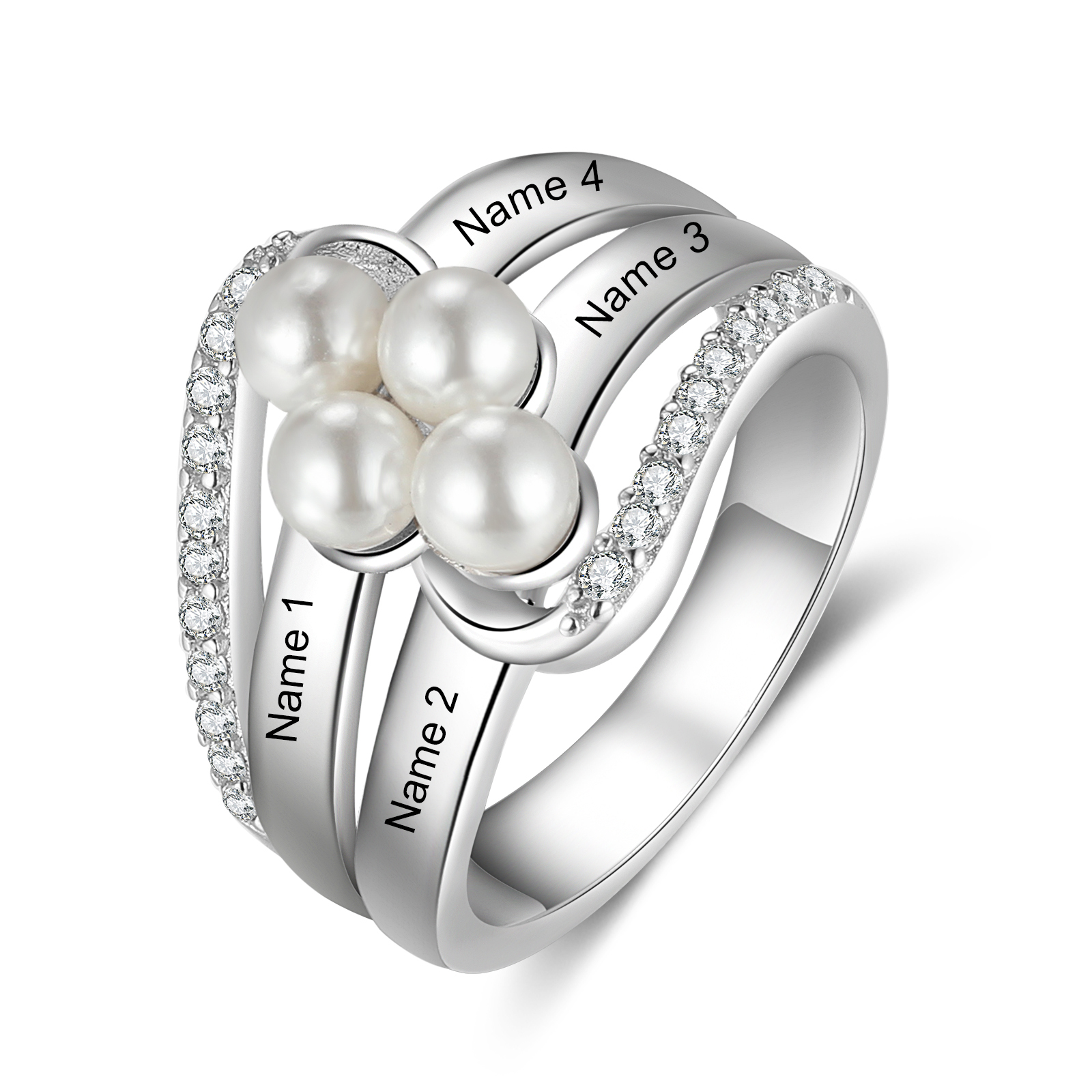 Personalized Pearl Ring Engrave 4 Names Gifts For Her