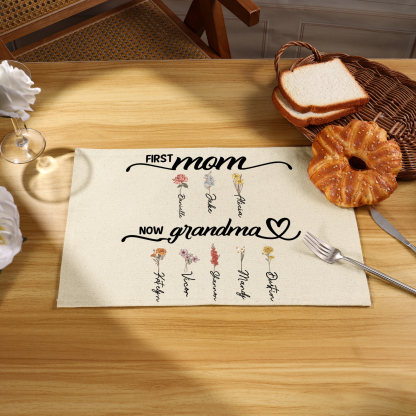 Personalized Floral linen tassel Placemats and 4 Coasters