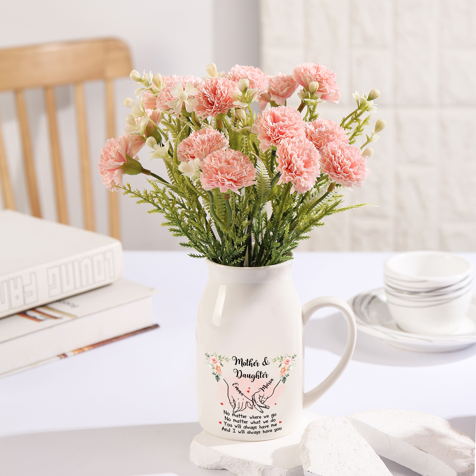 Personalized Mother & Daughter Jug – Ceramic Vase with Names and Quote for Mother’s Day | Lorajewel
