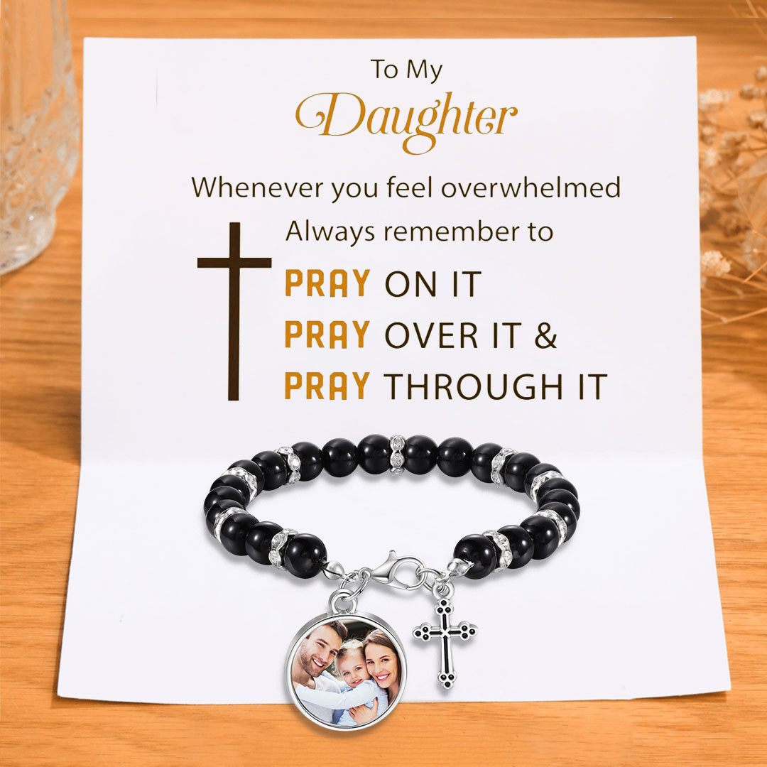 To My Daughter Personalized Rosary Memorial Bracelet Custom with Photo