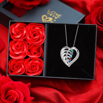 Personalized Heart 2-5 Birthstones & Names Necklace A Thoughtful Gift for Valentine