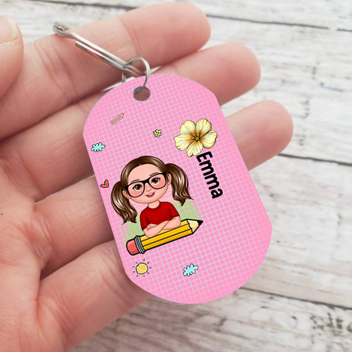 Custom Keyring with Name & Character abd Birth Flower – Personalized Back to school Gift for Kids | Jessemade
