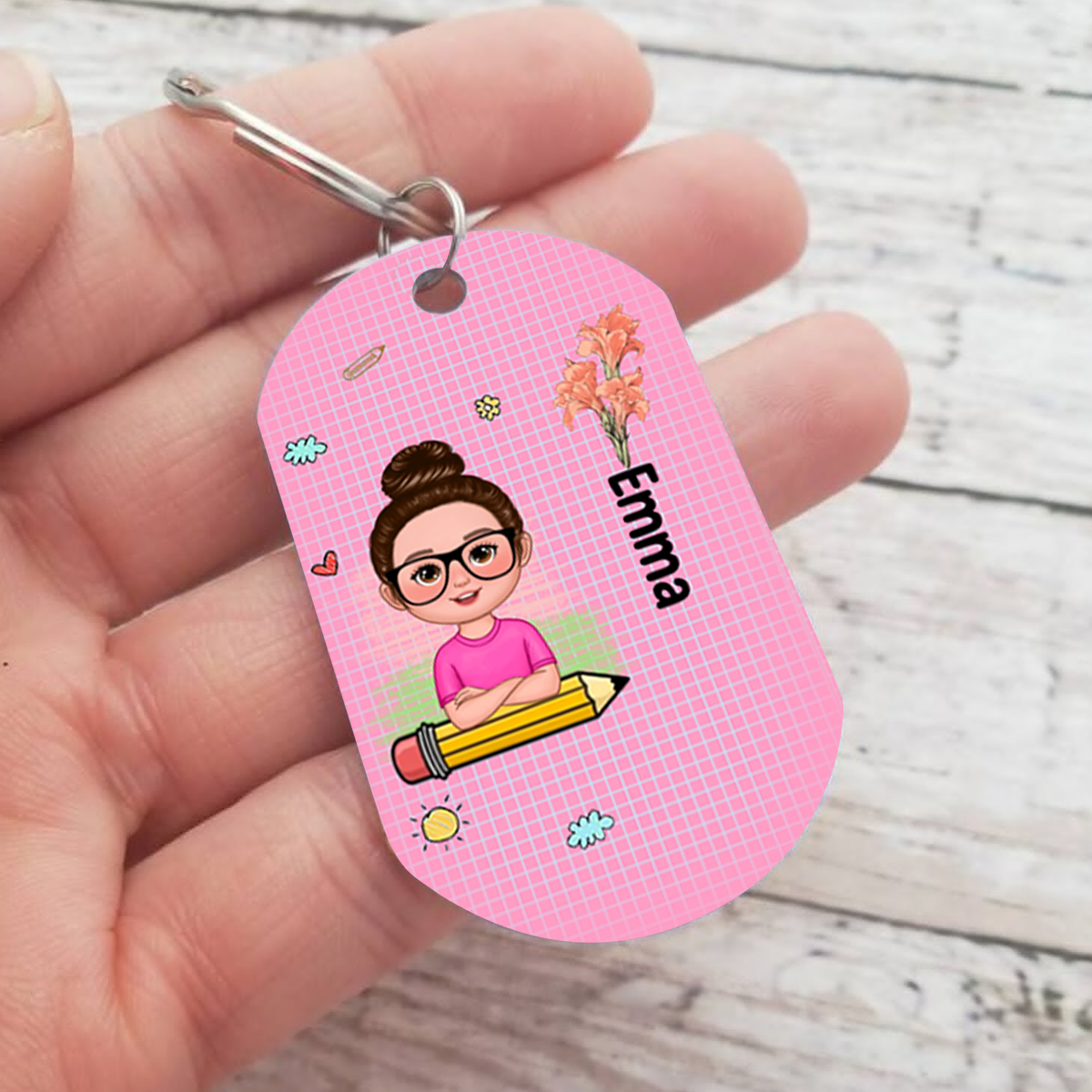 Custom Keyring with Name & Character abd Birth Flower – Personalized Back to school Gift for Kids | Jessemade