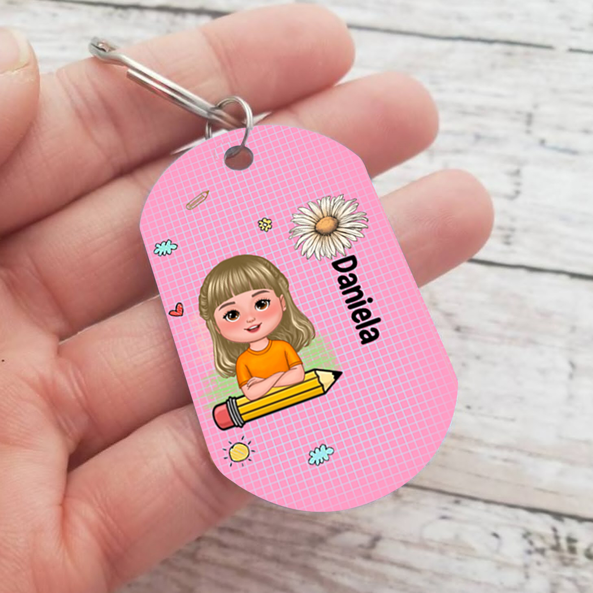 Custom Keyring with Name & Character abd Birth Flower – Personalized Back to school Gift for Kids | Jessemade