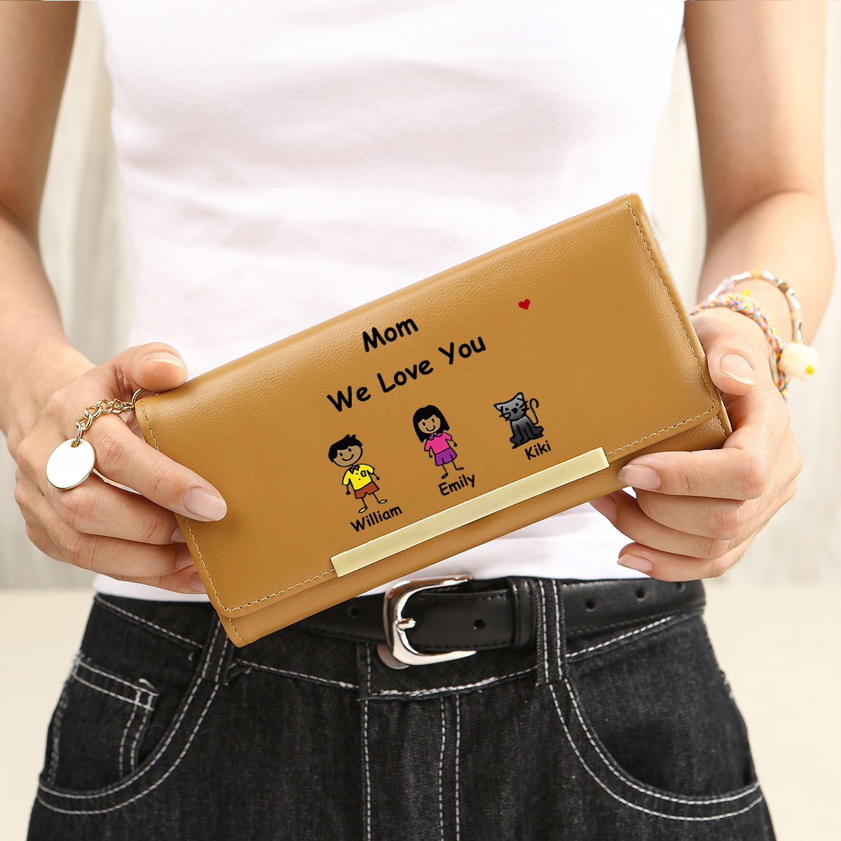 Personalized Women Leather Wallet Purse With Custom 1-6 Kids And Pets Names "Mom We Love You" - Mother's Day Gift Ideas For Mom | Jessemade