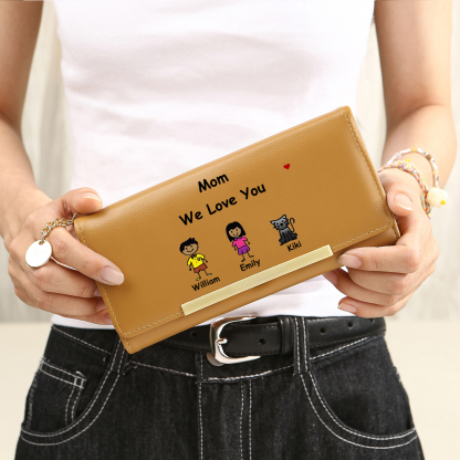 Personalized Women Leather Wallet Purse With Custom 1-6 Kids And Pets Names "Mom We Love You" - Mother's Day Gift Ideas For Mom | Jessemade