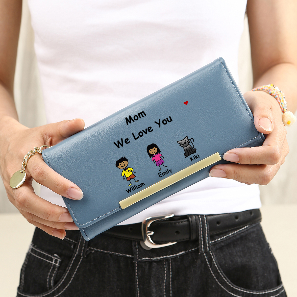 Personalized Women Leather Wallet Purse With Custom 1-6 Kids And Pets Names "Mom We Love You" - Mother's Day Gift Ideas For Mom | Jessemade