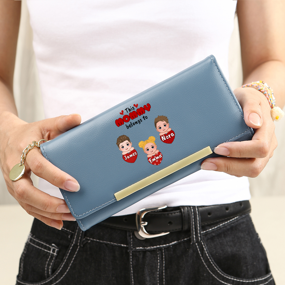 Personalized Women Leather Wallet Purse With Custom Names – Mother's Day Presents For Mom | Lorajewel