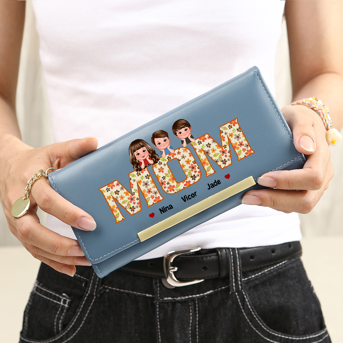Personalized Special Women Leather Wallet Purse With Custom Kids Names – Mother's Day Presents For Mom | Lorajewel