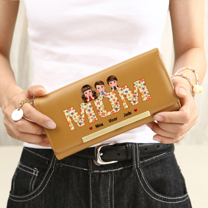 Personalized Special Women Leather Wallet Purse With Custom Kids Names – Mother's Day Presents For Mom | Lorajewel