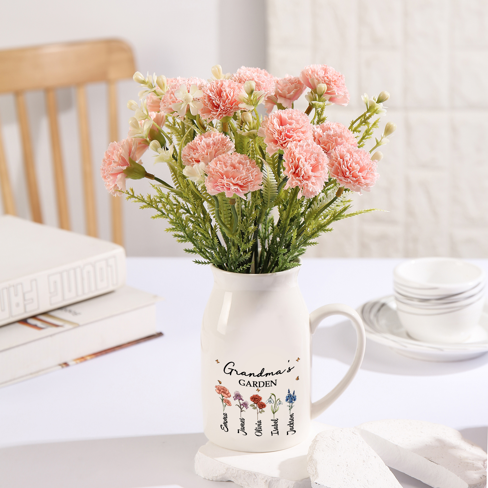 Personalized Birthflower Jug – Grandma's Garden Vase Family Gift for Grandma | Lorajewel