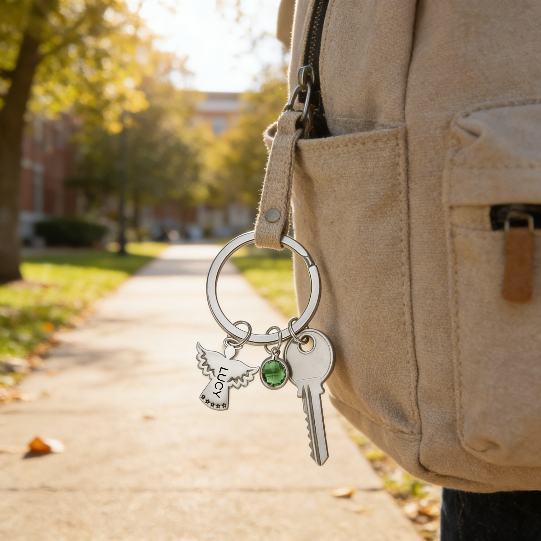 Personalized Guardian Angel Keychain Customized Name & Birthstone Stainless Steel Keyring Special Gift