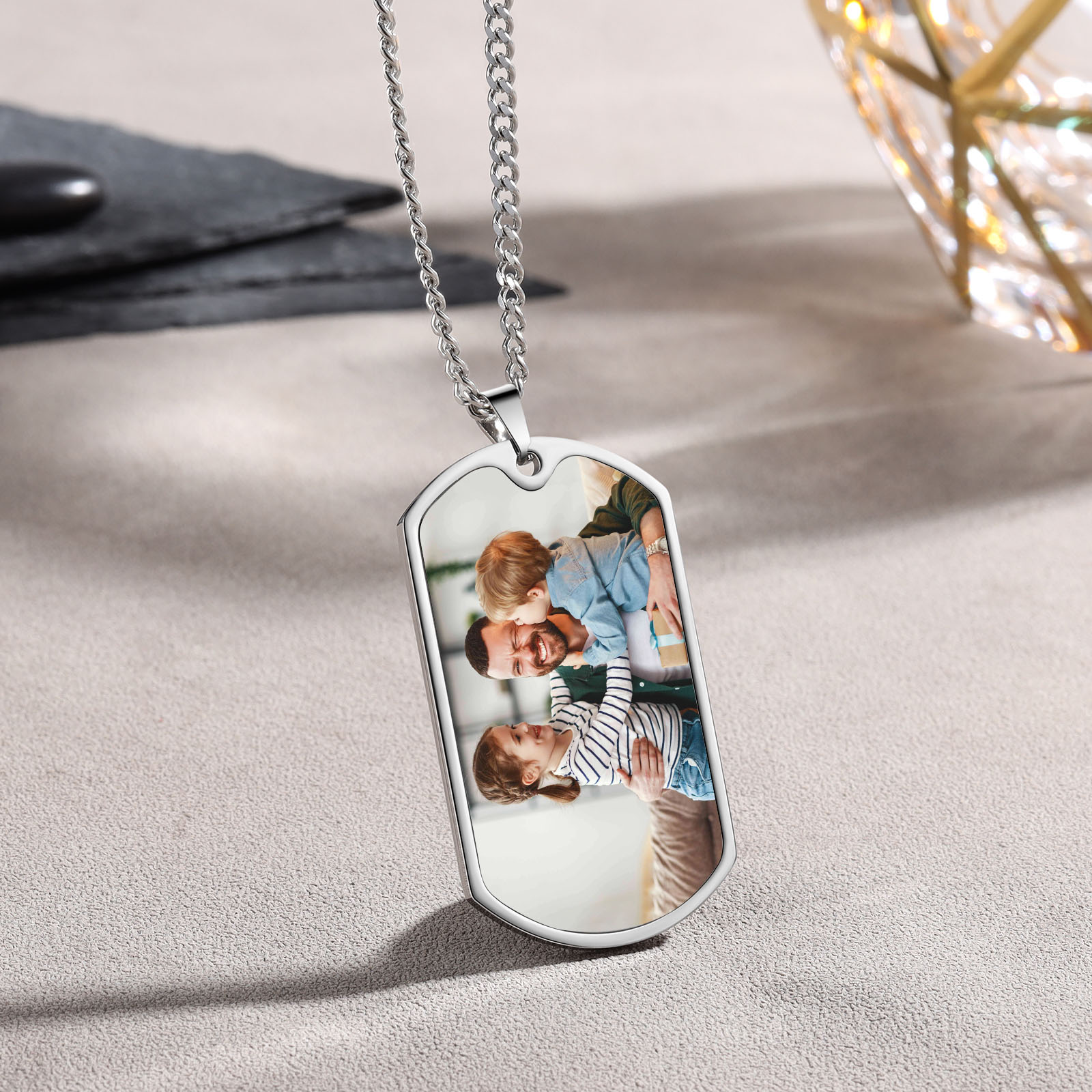 O'Fishally The Best Dad Necklace Custom Photo Dog Tag Necklace with 3 Fishing Hooks