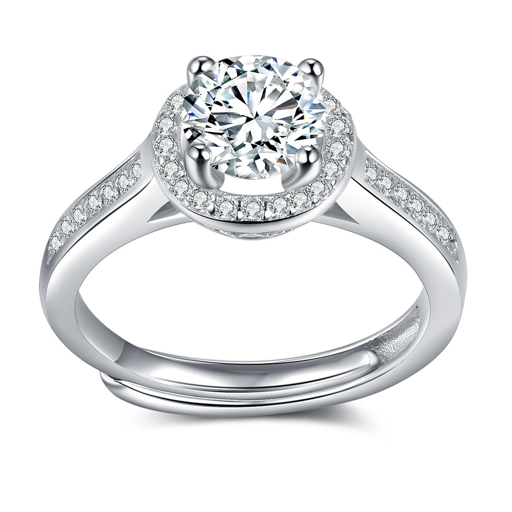 Round Cut Moissanite Ring Engagement Rings Solitaire Ring with CZ Stones Sterling Silver