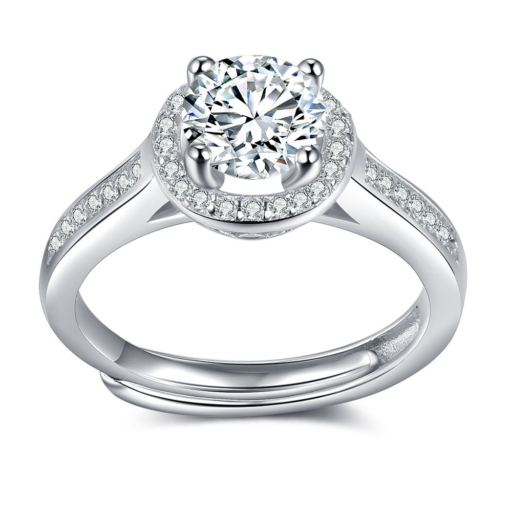 Round Cut Moissanite Ring Engagement Rings Solitaire Ring with CZ Stones Sterling Silver