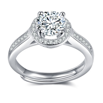 Round Cut Moissanite Ring Engagement Rings Solitaire Ring with CZ Stones Sterling Silver