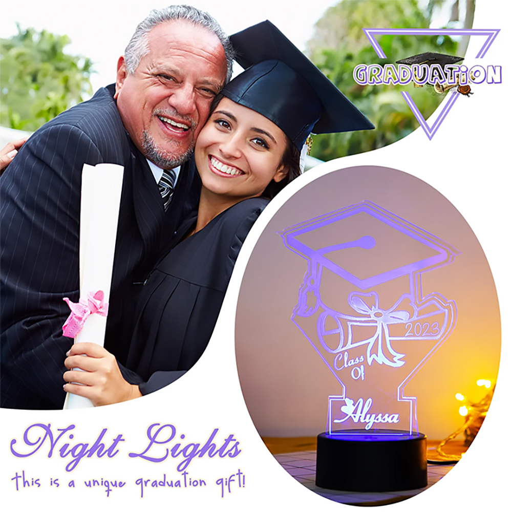 2023 Bachelor Cap Night Light Custom Name Lamp Graduation Gift