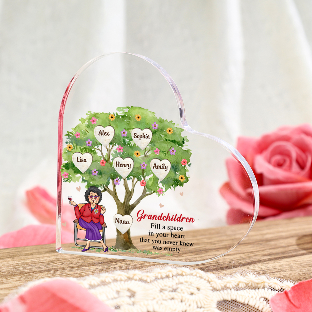 Personalized Heart Acrylic Plaque, Custom 2-11 Names Family Tree Gift for Nana | Lorajewel