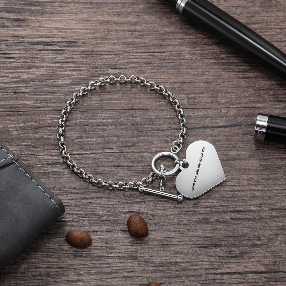 Custom Bracelets with Heart Photo Pendant Personalized with Engraving