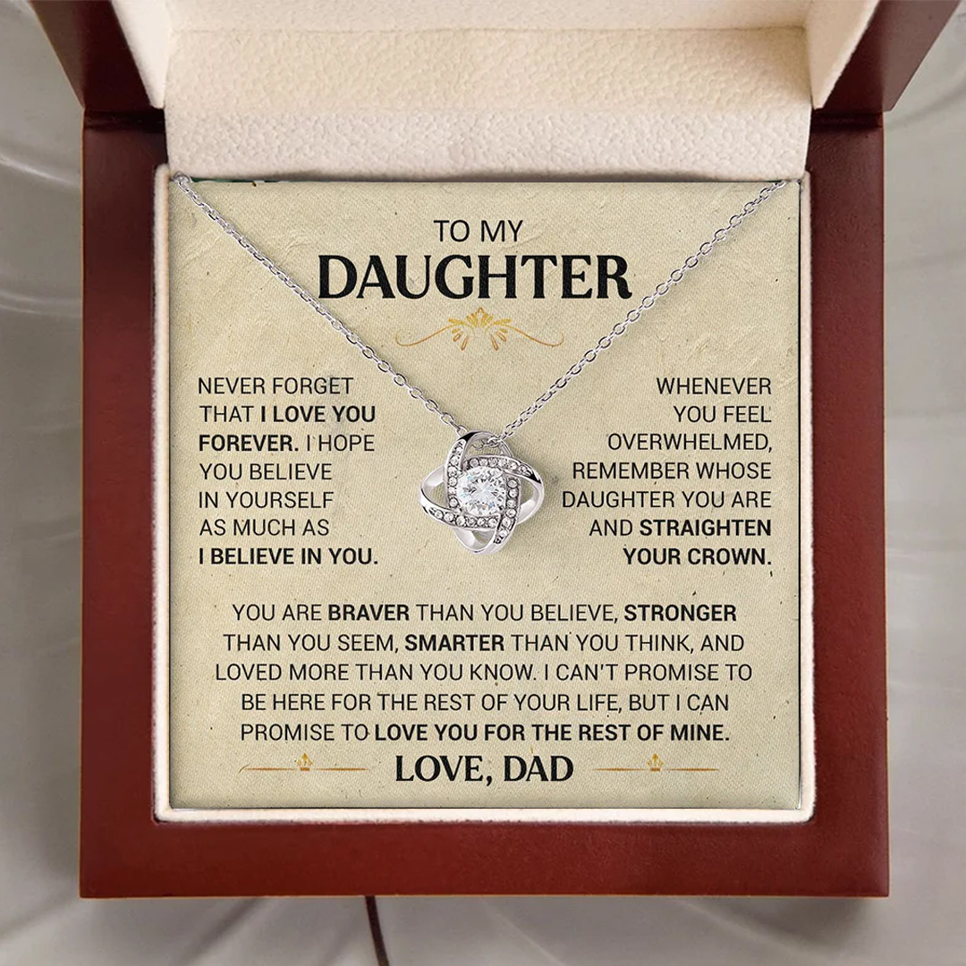 To My Daughter From Dad S925 Love Knot Necklace "Straighten Your Crown" Warm Gifts Dad To Daughter Mother's Day Gift Idea