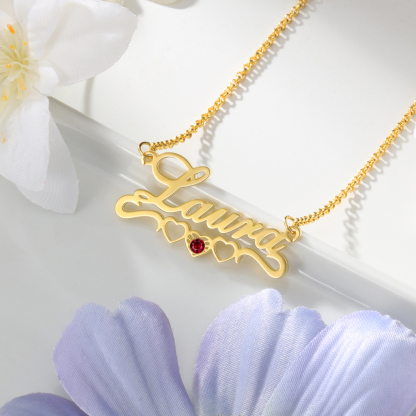 Personalized Ruby Name Necklace Heart-Shaped July Birthstone Necklace for Girls