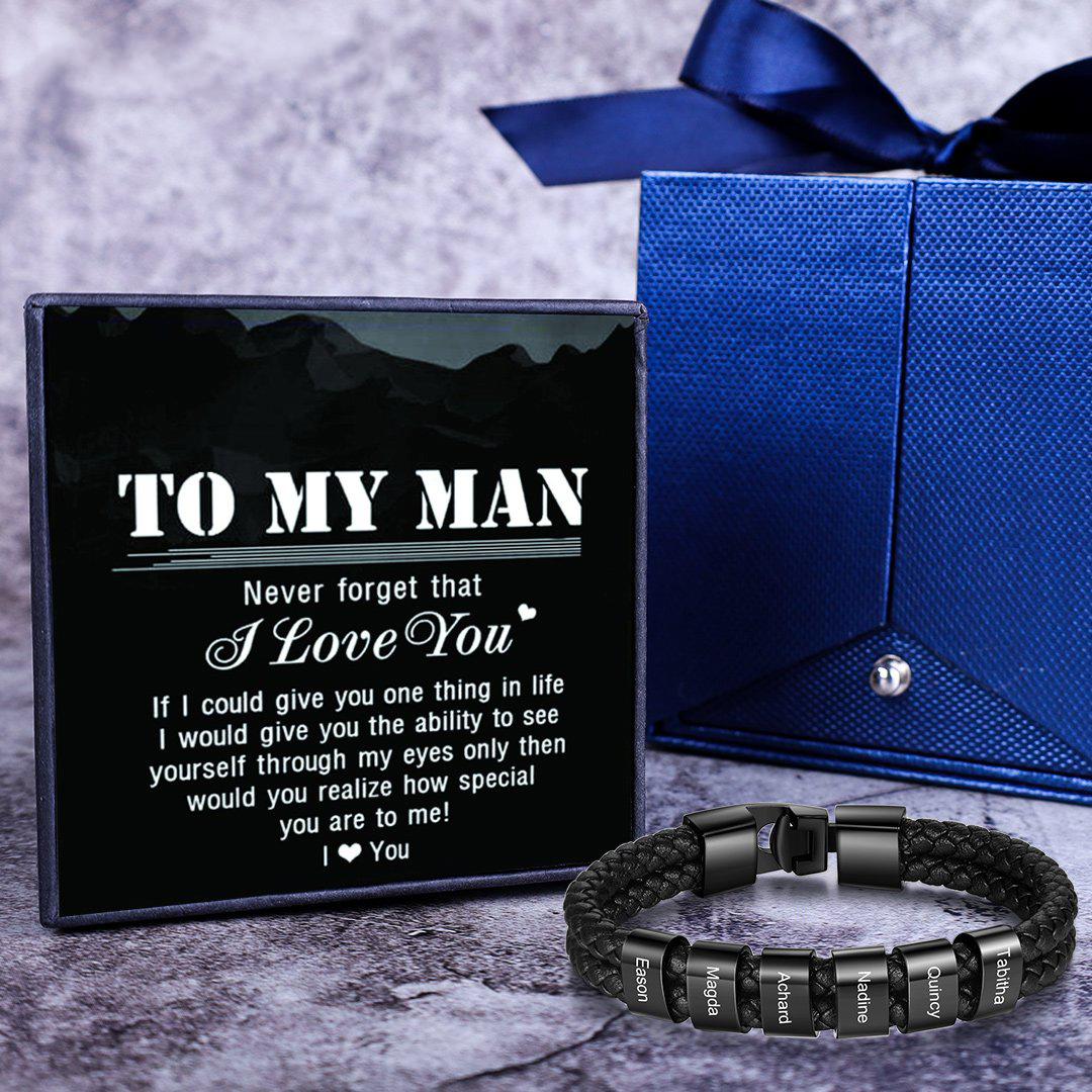 Men Leather Bracelet with 6 Beads Two Layers Custom Bracelet Father Gifts