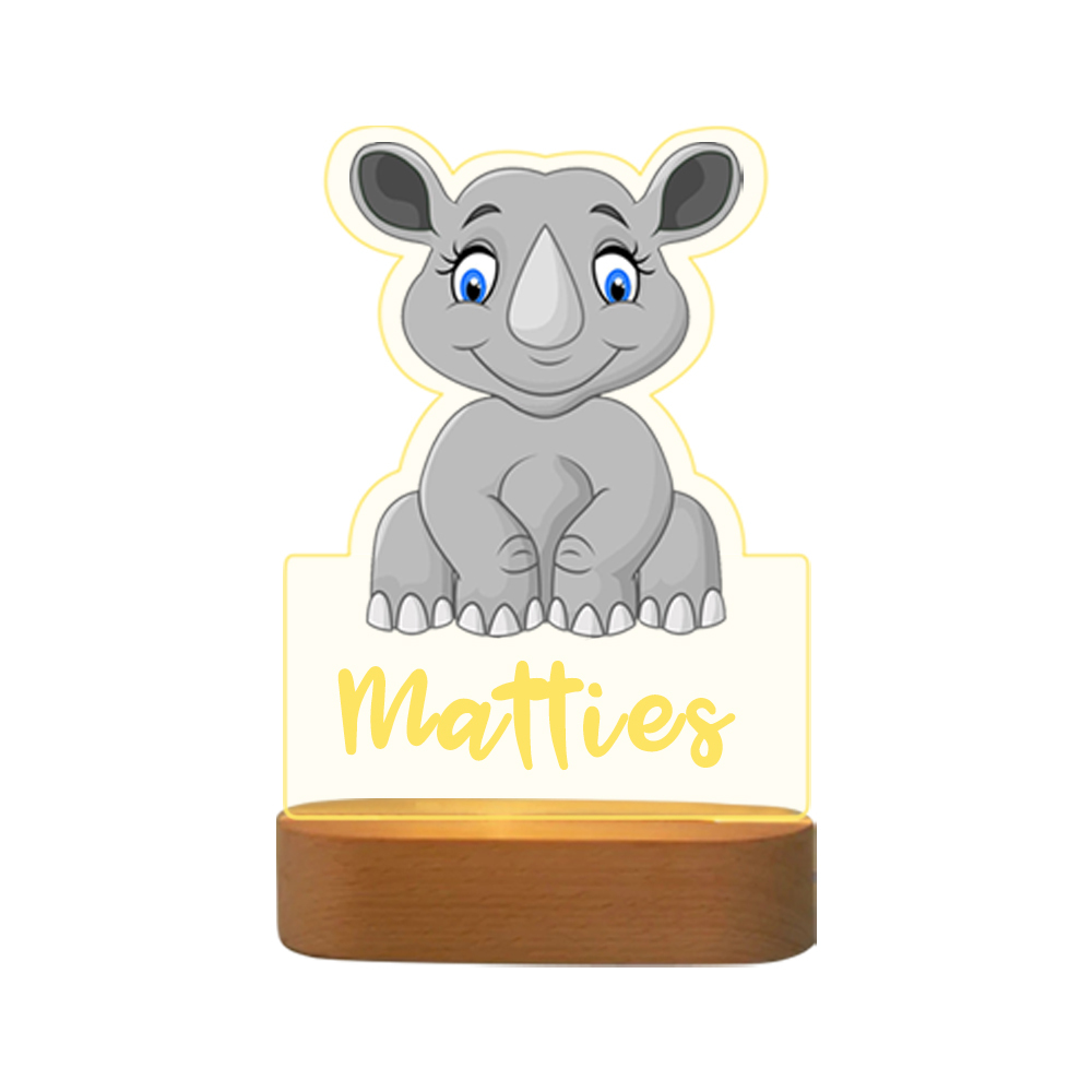 Personalized Rhinoceros Night Light Custom Name LED Lamp