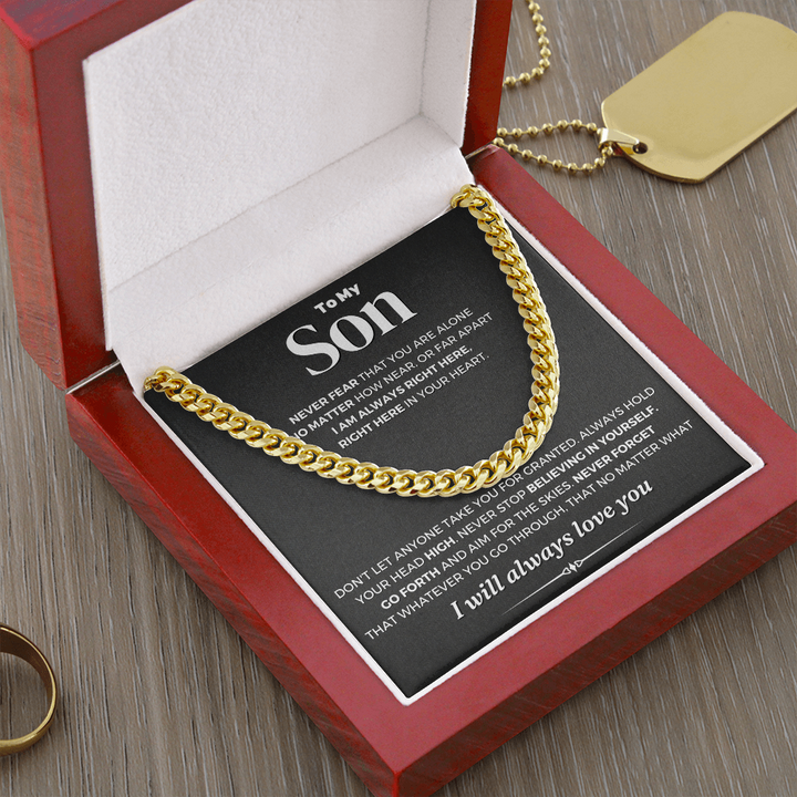 To My Son Cuban Link Chain Necklace Gift Set "I Will Always Love You"