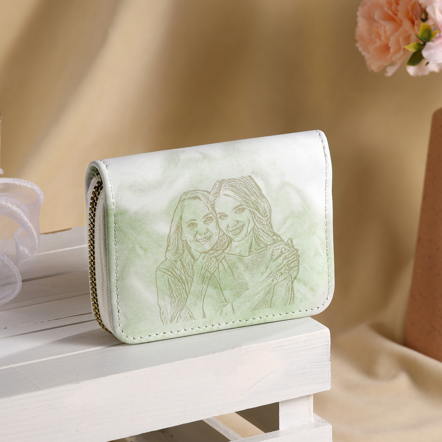 Personalized Women's Leather Wallet Custom Photo & Text Zipper Wallet Accordion Wallet Gift for Her