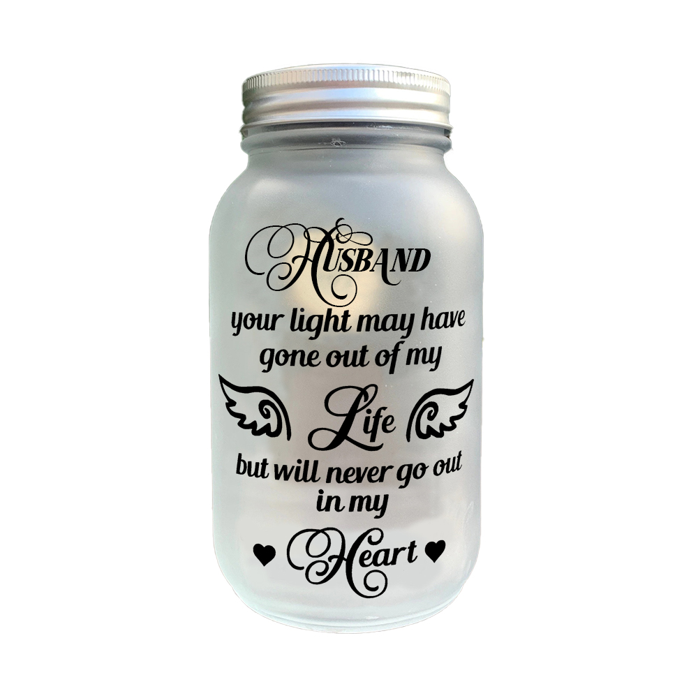 Memorial Mason Jar Night Light Never Go Out in My Heart Led Lamp