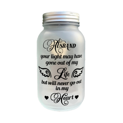 Memorial Mason Jar Night Light Never Go Out in My Heart Led Lamp