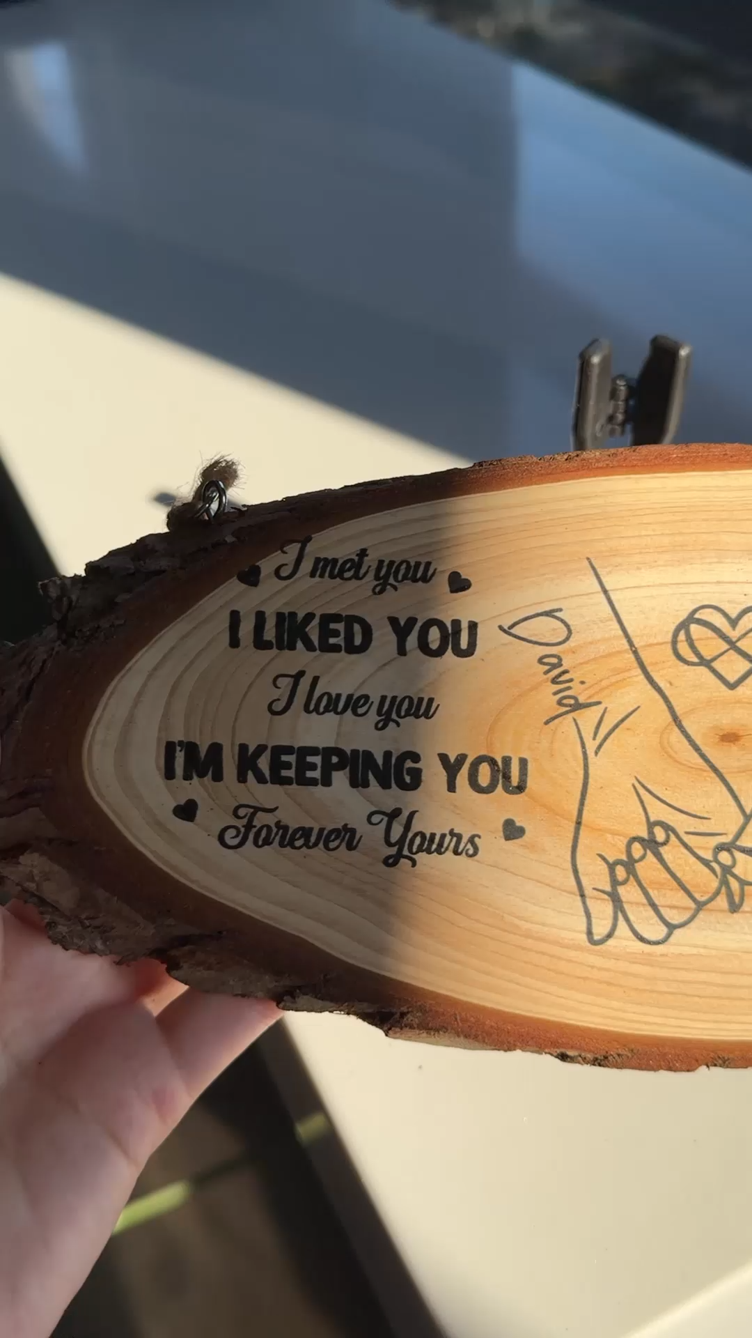 Personalized Rustic Romantic Wooden Log Slice Clock Gift