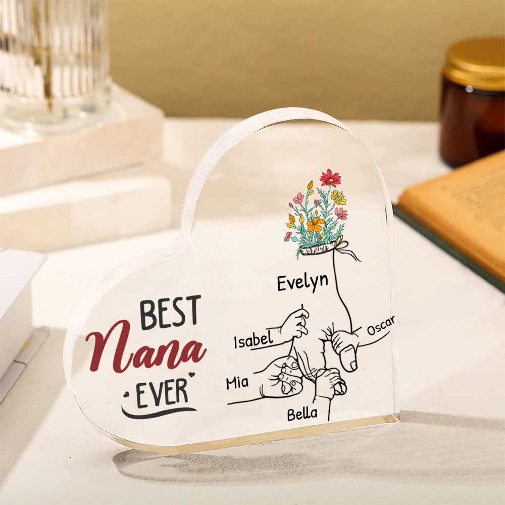 Personalized Acrylic Heart Keepsake Custom 2–7 Names Ornaments Flower Gifts for Grandma - Best Nana Ever
