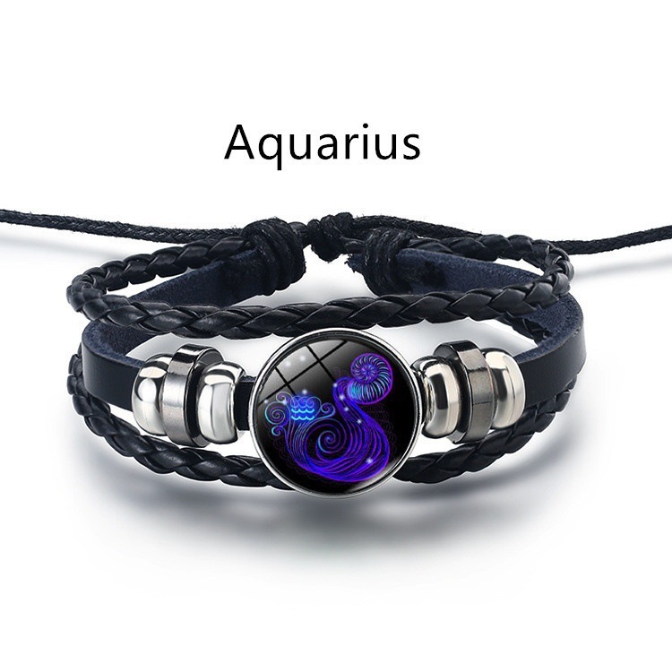Leather Braided Bracelet Constellation Bracelet Black Multi-layered Bracelets for Family Friends