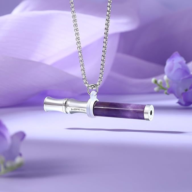 Tiger Eye Stone Breathing Necklace, Steel Accents