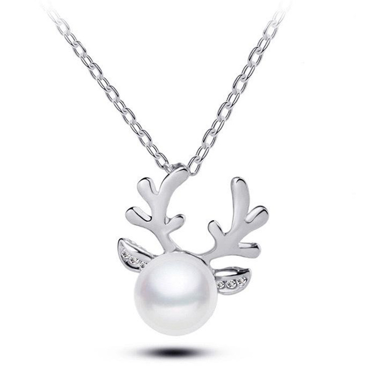 Reindeer Pearl Necklace and Earrings Set Perfect Christmas Gift