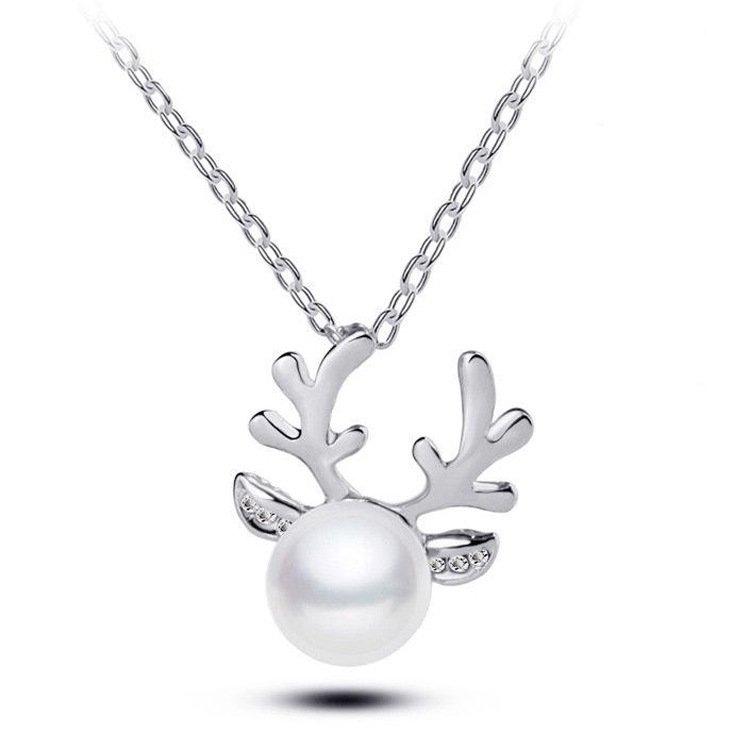 Reindeer Pearl Necklace and Earrings Set Perfect Christmas Gift
