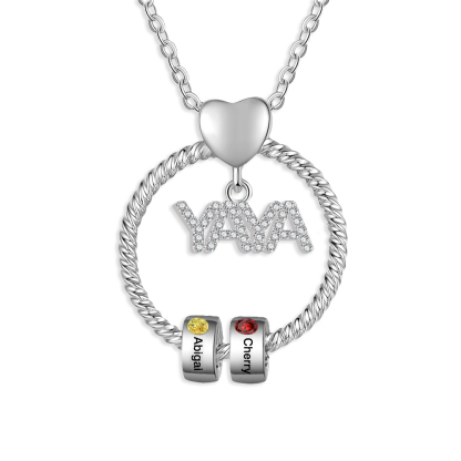 Collar a abuela con colgante de "YAYA" con 2 nombres Y 2 piedras de nacimiento personalizados | Jessemade-Jessemade ES